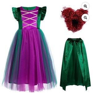Hocus Pocus Winifred Size 120 Size 6 Girls Wig Cape Dress Costume NWT